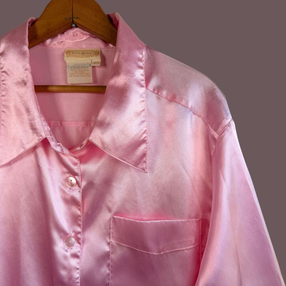 Vintage Bonjour Satin Button Down Loungewear - Picture 2 of 7